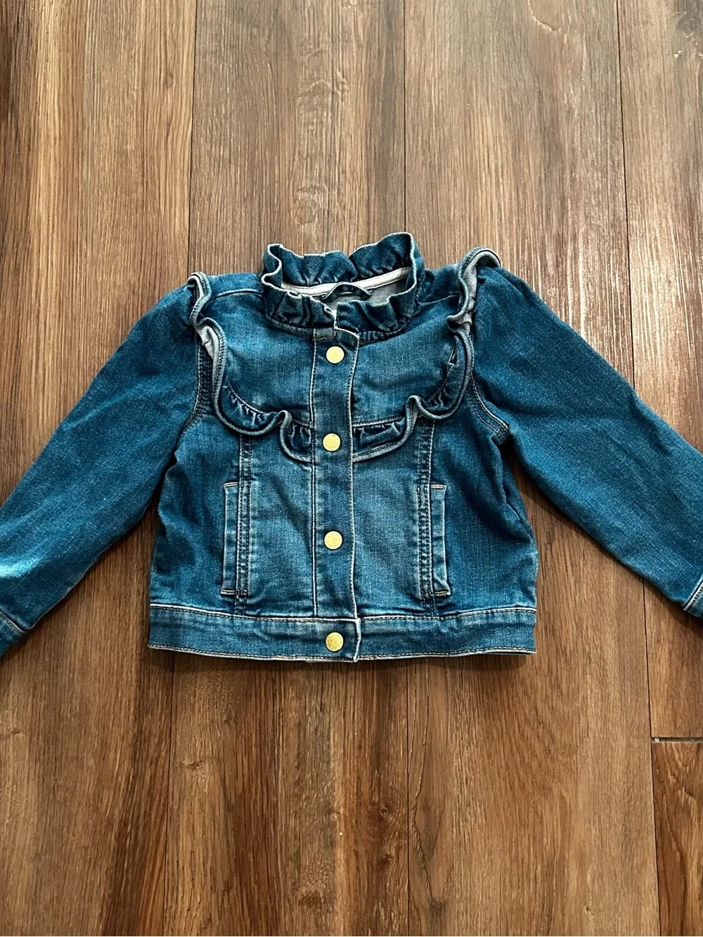JANIE and JACK Girls Denim Ruffle Jacket Medium Blue Wash Snap Closure 2T